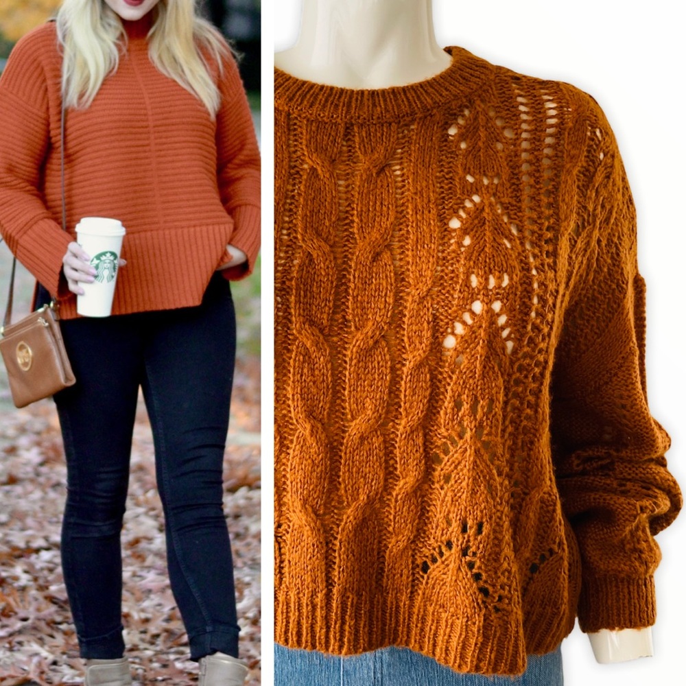 $10 SALE!! Jolie & Joy Burnt Orange Crochet Crop Sweater - Picture 2 of 9